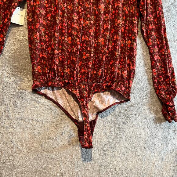 Free People Kaya‎ Floral Print Long Sleeve Bodysuit in Chocolate Combo Large - Picture 3 of 8